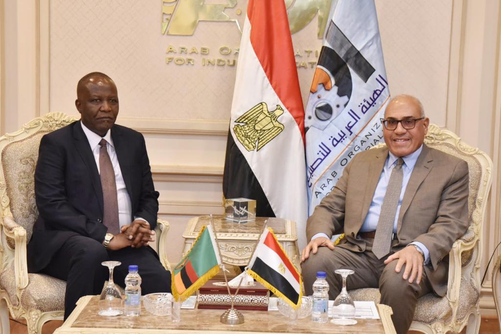 The Chairman  of the Arab Organization for Industrialization is discussing with the Minister of Technology and Science of the Republic of Zambia Enhancing cooperation in many  fields
