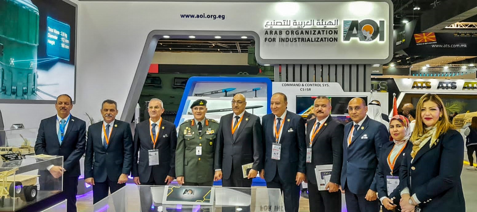 Commander of the Cypriot Army inspects the exhibition of the Arab Organization for Industrialization at IDEX Abu Dhabi 2023