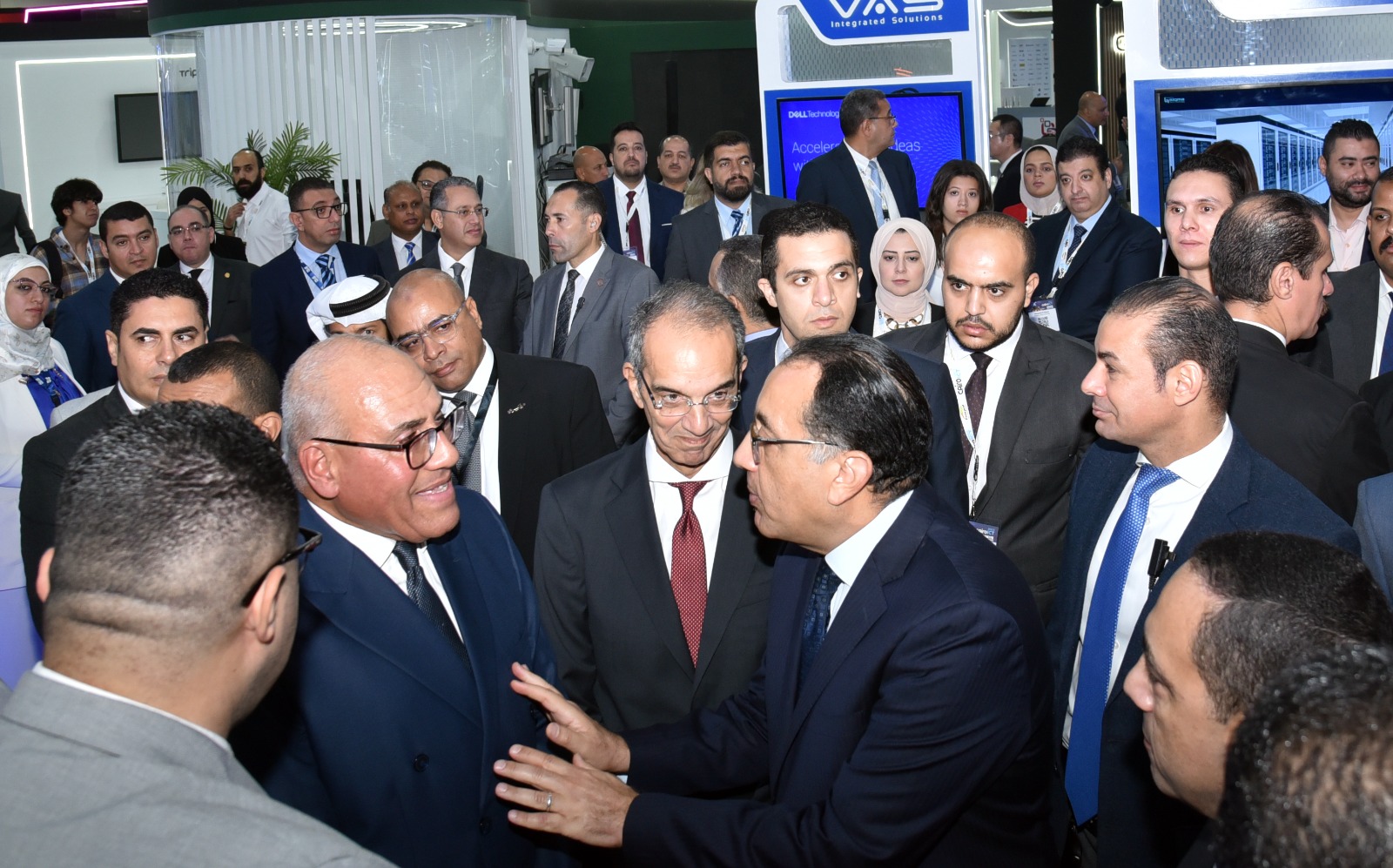 The Prime Minister during his inspection of the pavilion of the Arab Organization for Industrialization At the Cairo International Technology Exhibition “Cairo ICT”